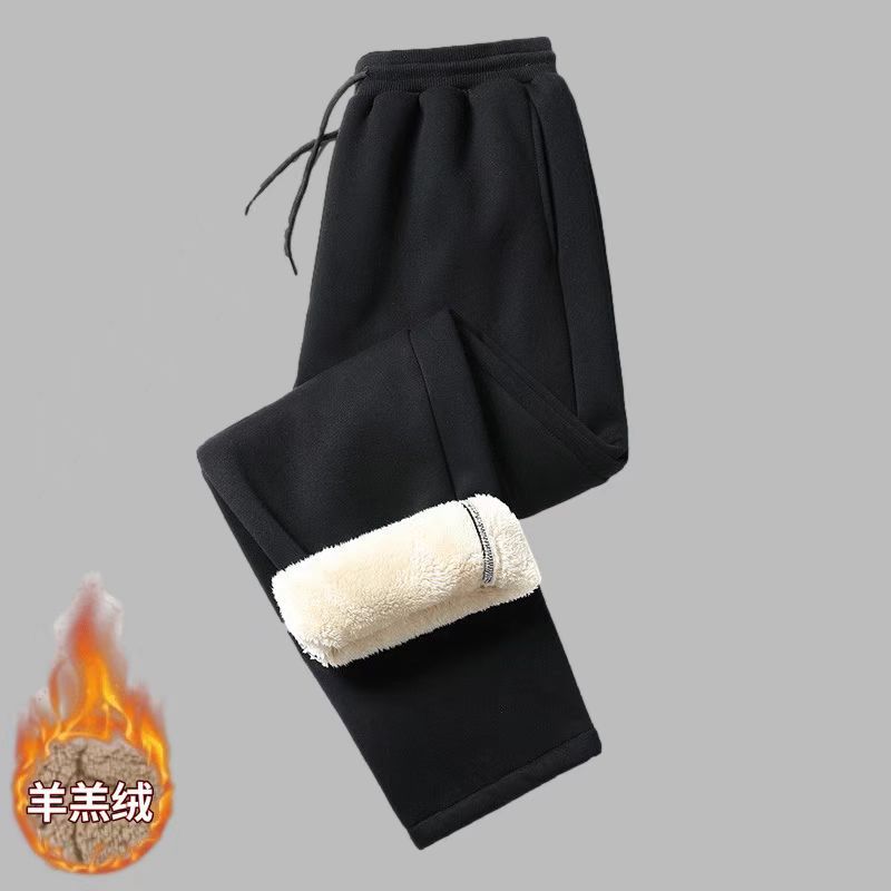 En stock pantalones de invierno de los hombres forrados de lana engrosada pantalones casuales estilo coreano de moda recta suelta más el tamaño de todos los deportes a juego hombres