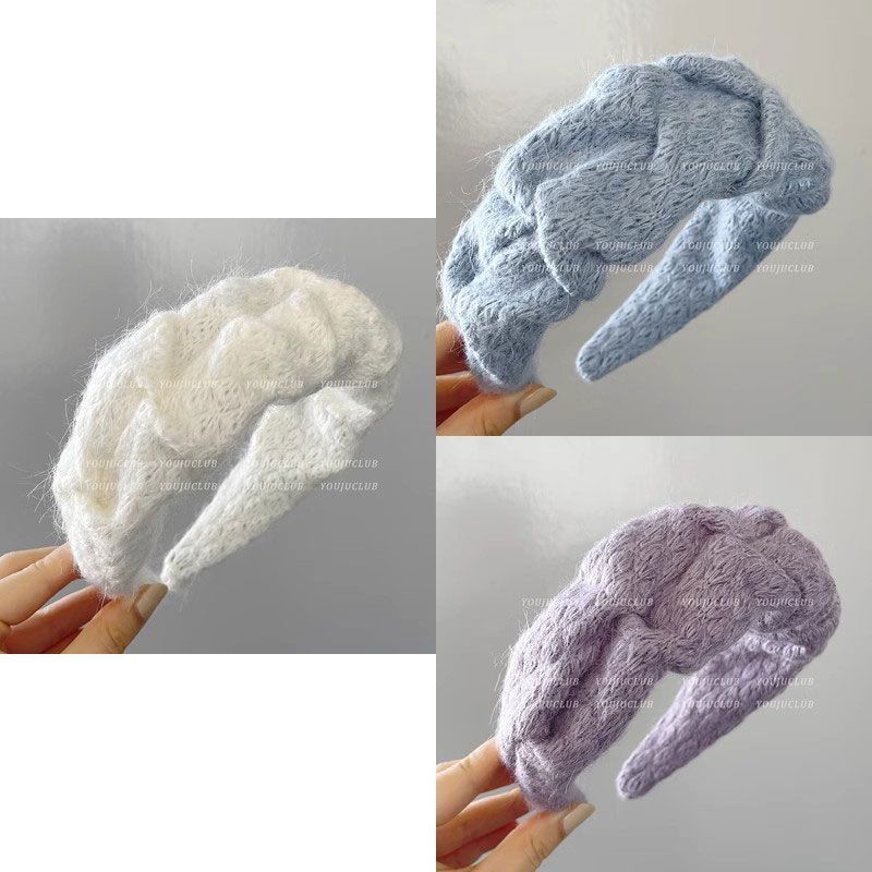 Hong Kong style retro headband - cream white + haze blue + taro purple