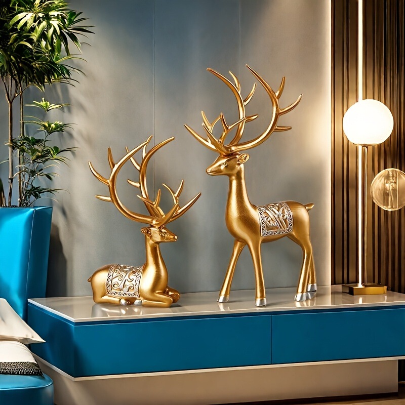 Golden Elk Resin Statue - Home Decoration Reindeer Lucky Sculpture Exquisite Holiday Home Decoration Ornament