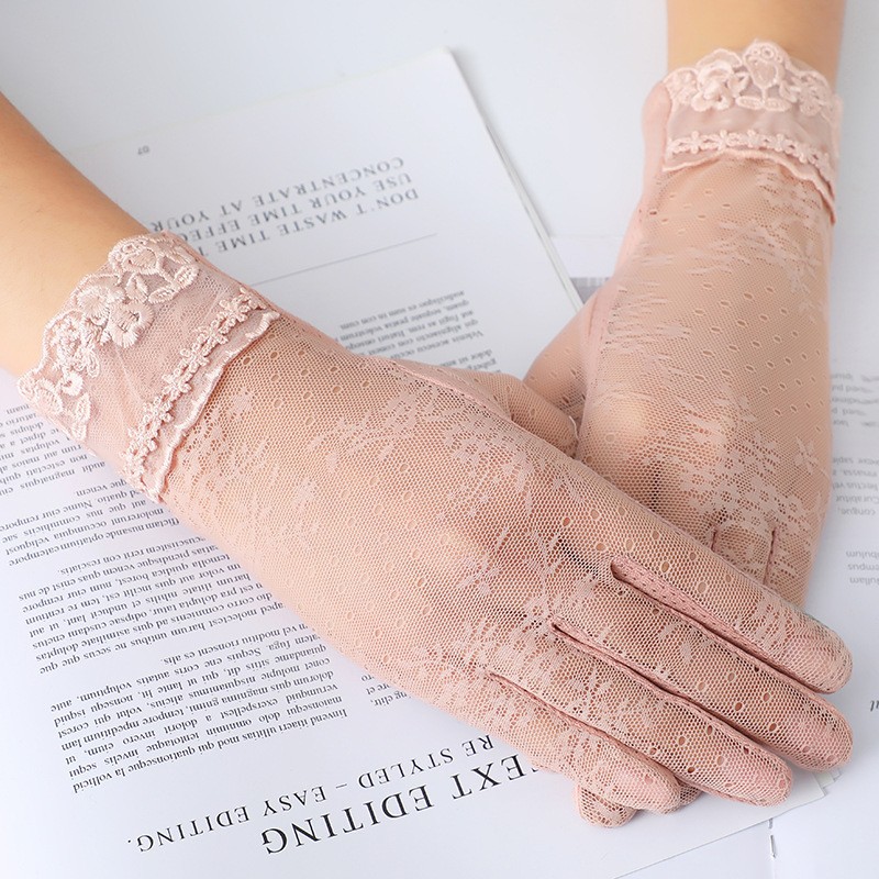 Guantes de protección solar para mujer primavera y verano guantes de pantalla táctil delgada de encaje conducción transpirable sombrilla guantes de equitación al aire libre