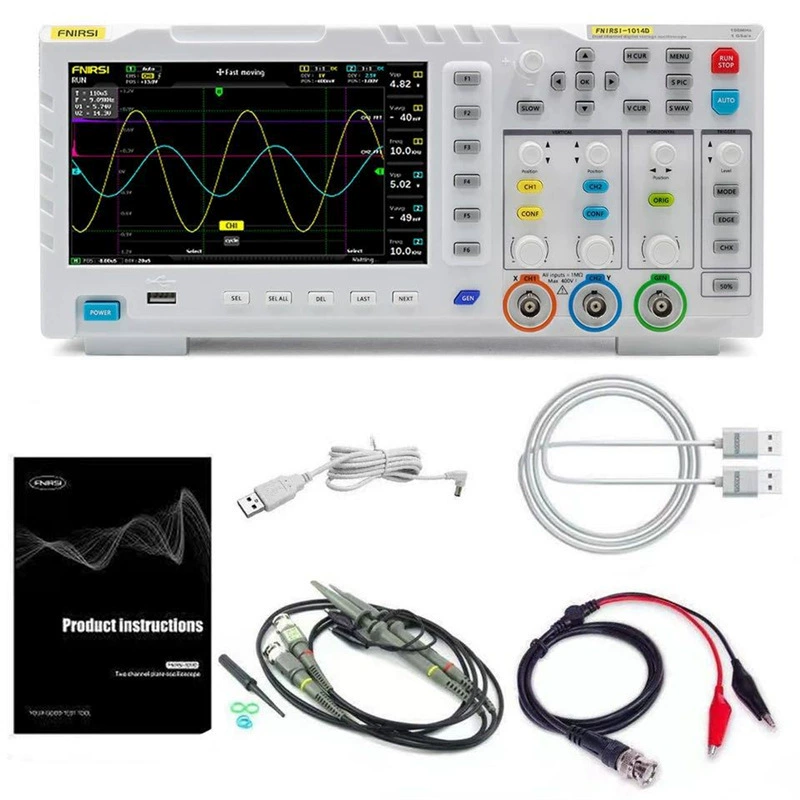FNIRSI-1014D двухканальный цифровой осциллограф 100 МГц генератор сигналов полосы пропускания 2-в-1