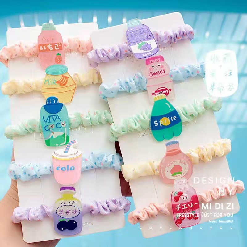 Korean Edition Mori girl Small intestine Hairpin Jewelry Network Hair rope summer Beverage bottles Hair tie rubber string First lap