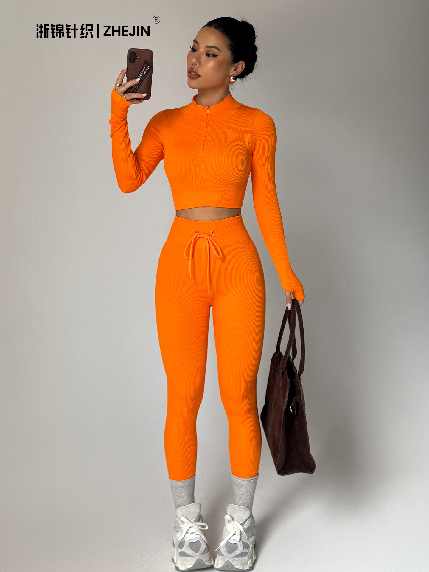 Zhejiang brocade European and American yoga clothing long sleeve sports suit women's zipper fitness clothing yoga top lulu yoga pants pants