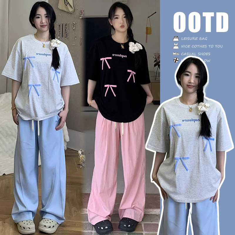 Пятно беременные корейские принты с короткими рукавами и прохладными брюками