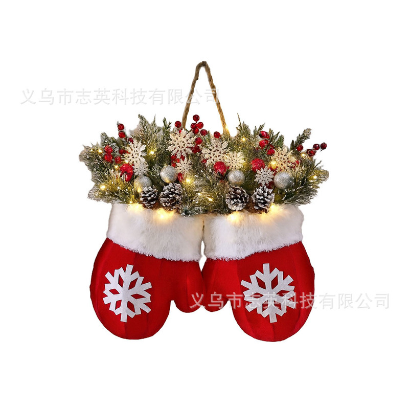 跨境新品发光圣诞手套花环创意挂件吊饰家居节日气氛装饰布置道具|undefined