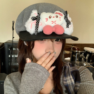 Cute Cat Doll Bow Octagonal Cap Children's Spring and Summer Light Breathable Soft Brim All-match Beret