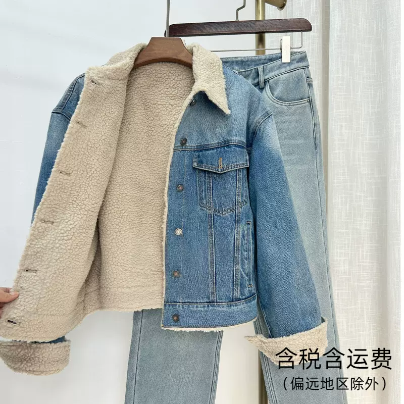 鑫阁冬季羊羔毛牛仔加绒加厚外套女秋冬2025新款棉衣宽松休闲棉服