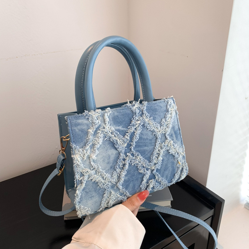 Bolso de gran capacidad para mujeres 2024 nuevo nicho de diseño denim bordilla bolso pequeño bolso de hombro con cremallera