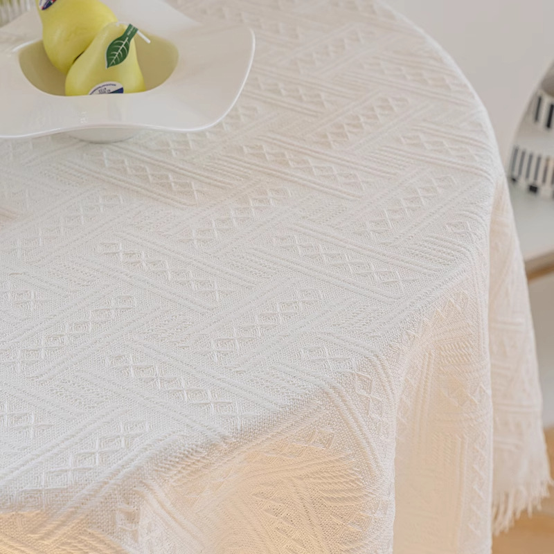 Topa de mesa blanca ins estilo nórdico mesa redonda tela cuadrada de almohadilla de alta calidad tela de mesa de comedor lujosa francesa tela de fondo