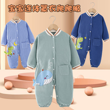 宝宝连体罩衣爬行服婴儿一体护衣儿童全身防水防脏爬爬服哈服春夏
