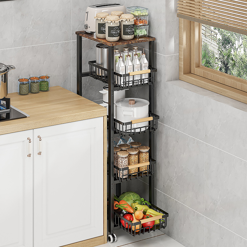 Stackable kitchen gap storage rack floor multi-layer pot set microwave oven drawable vegetable and fruit household storage rack