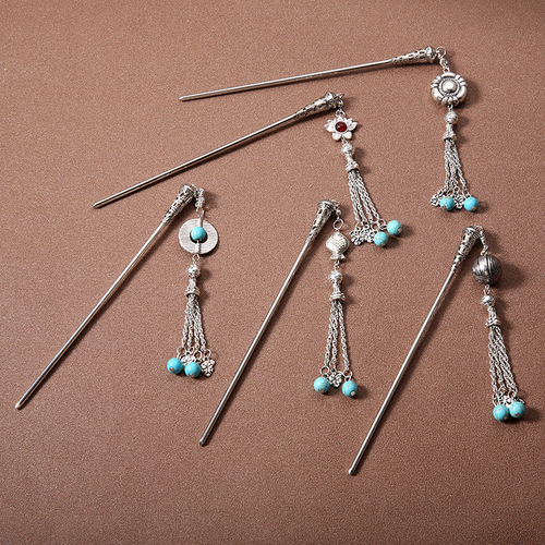 Ancient style new Chinese style turquoise tassel hairpin women's high-end daily hairpin simple cheongsam Hanfu hairpin
