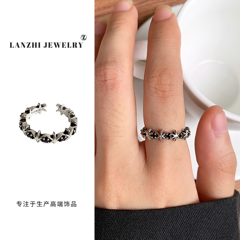 Anillo Abierto de Estilo Hip Hop 925 de Plata Gruesa Cubierta de Cobre Blanco
