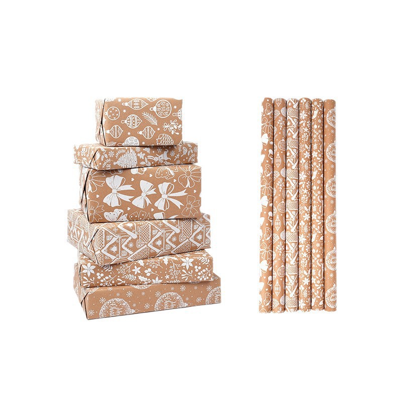 Explosiones transfronterizas de papel de embalaje de regalos de Navidad blanco 3m 10m papel de regalo de gran tamaño enrollado papel de papel retro kraft