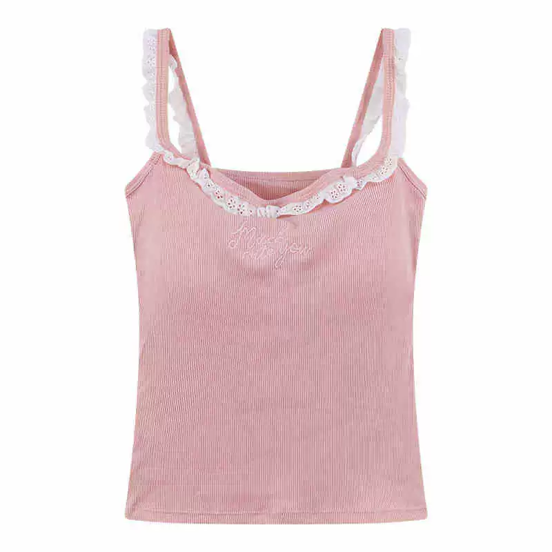 Топ-с Camisole с кружевной отделкой, размер One-Size, хлопок (вискоза), чашечки с наполнителем, slim fit