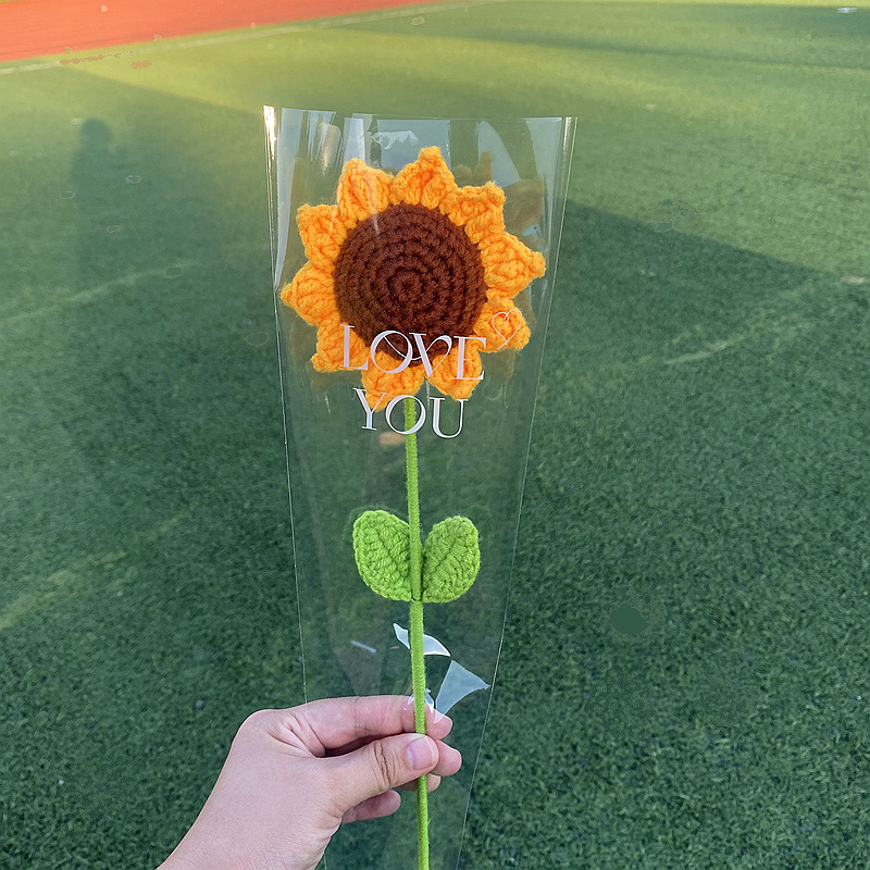 完成した手織りバラ、スズラン、ヒマワリ、造花、ウールニットブーケ、花飾り、ギフト|undefined