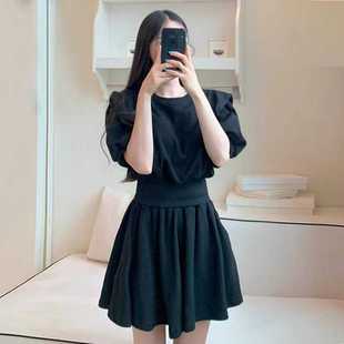 Spot Korean Chic Short-Sleeved Sweatshirt + High-Waisted Wide-Leg Shorts Culottes Suit for Women