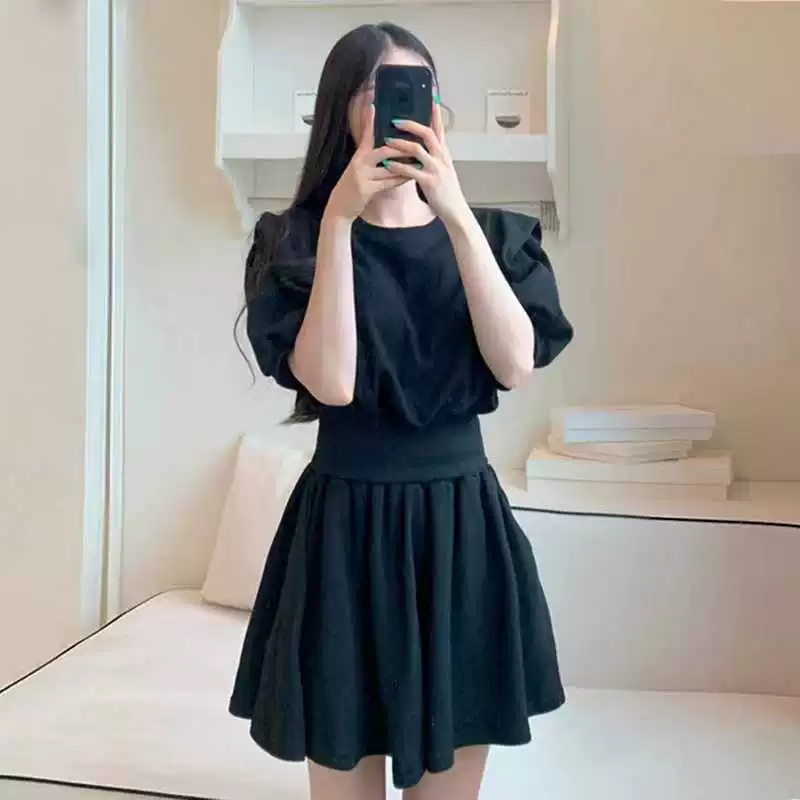 Корейский шикарный короткий свитшот + широкие шорты с высокой талией, костюм-кюлоты для женщин