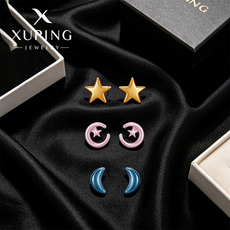 Aretes de Cerámica con Diseño de Estrella y Luna para Uso Diario