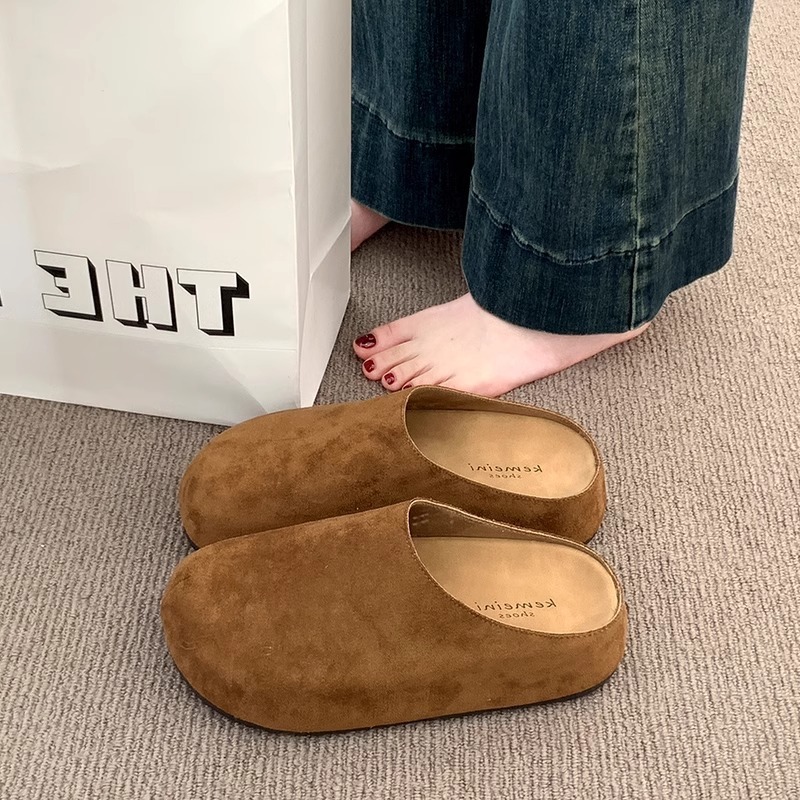 真皮厚底勃肯鞋女外穿2025新款春季一脚蹬包头半拖鞋增高懒人单鞋|undefined