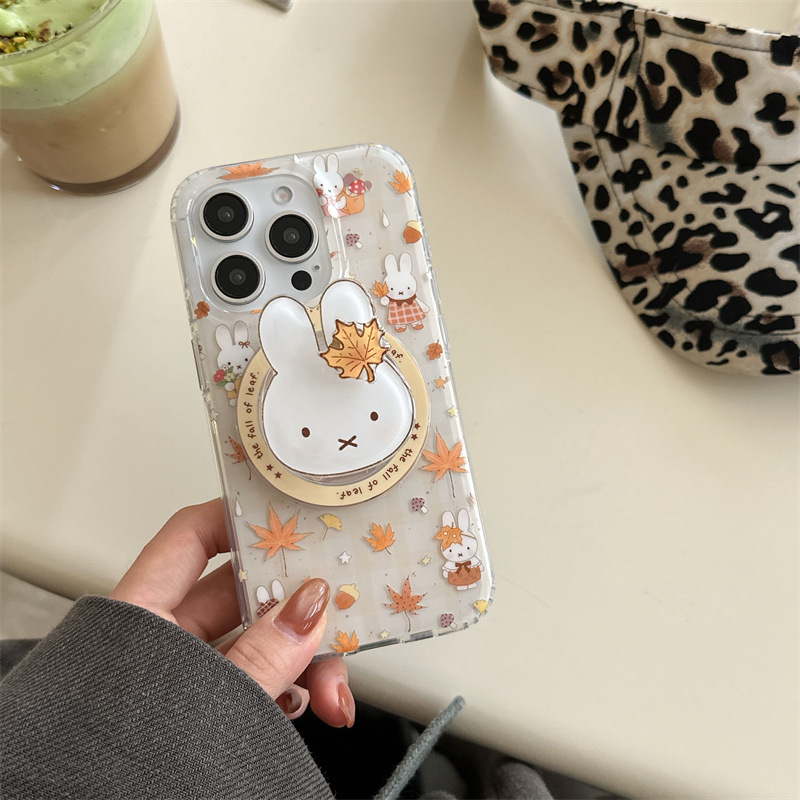 Yellow Maple Leaf Miffy Rabbit Magnetic Holder 17Promaxai Button Mobile Phone Case Suitable for 16Pro Magnetic 15Pro