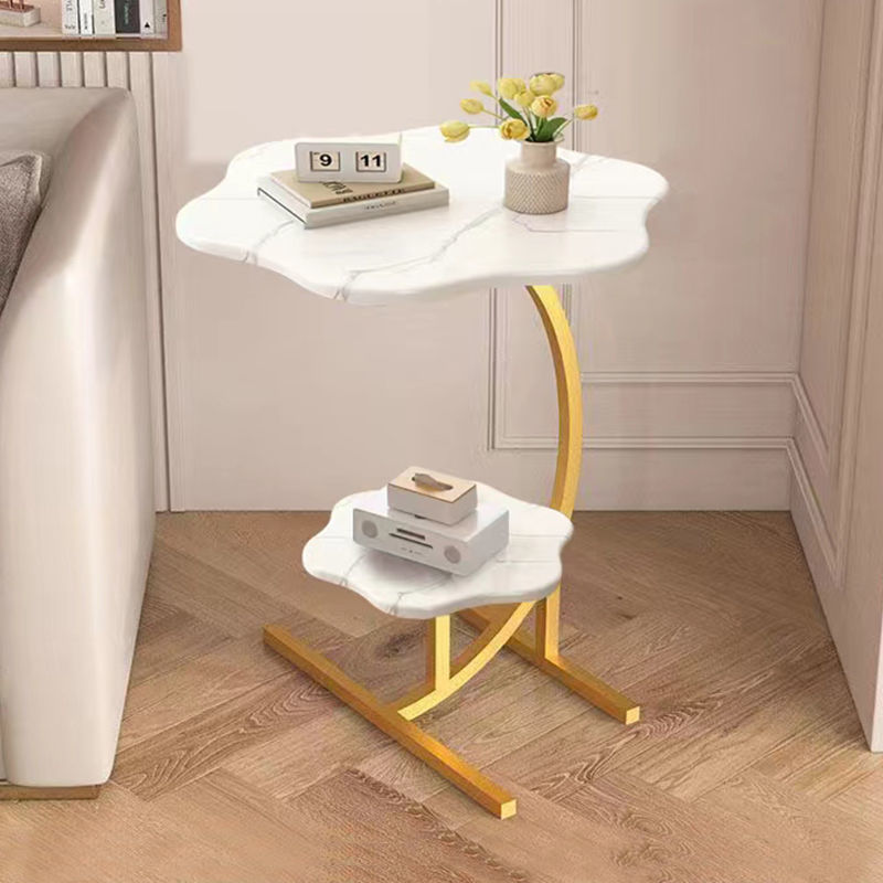 이중층 꽃잎丨대리석 흰색 선 + 금색 다리