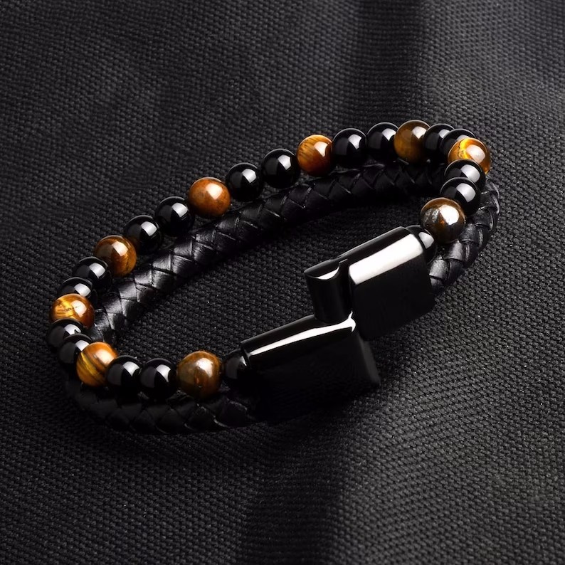 Fashion Round Alloy Natural Stone Beaded Braid Men's Bracelets display picture 5