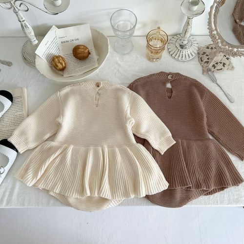 ins infant and children's clothing Korean version of autumn baby girl retro twist woolen dress knitted romper jumpsuit