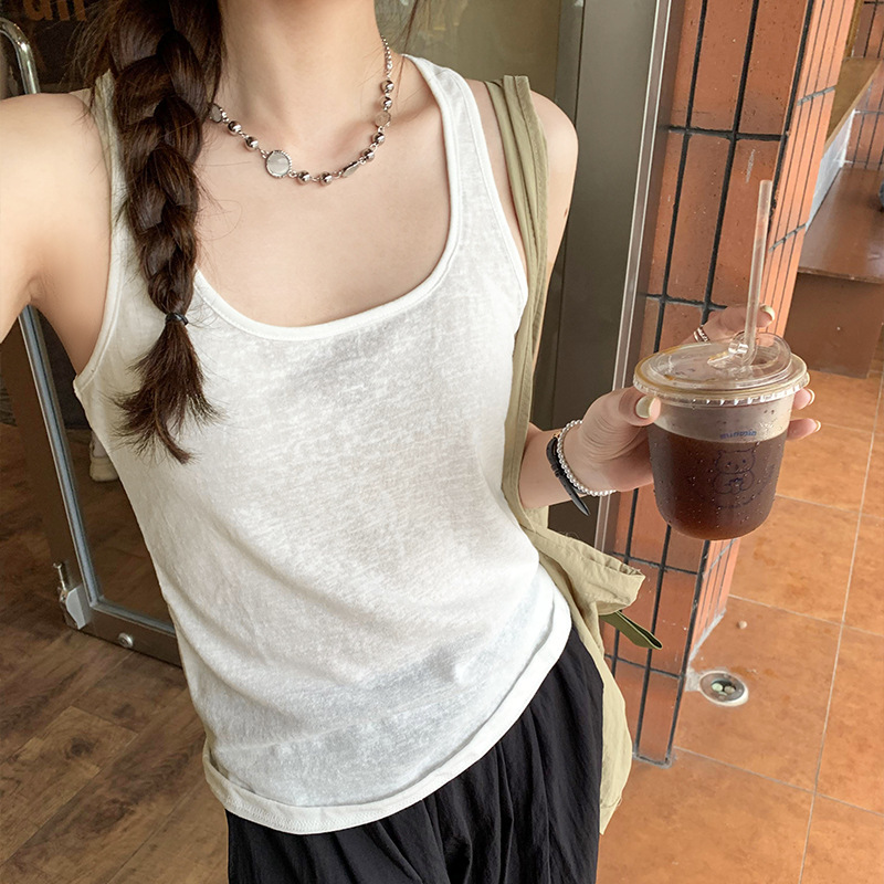 Hong Kong Style High-end Sleeveless White Vest with Shirt Women's Summer 2024 New Sports Outer Wear Inner Top Hong Kong Style High-end Sleeveless White Vest with Shirt Women's Summer 2024 New Sports Outer Wear Inner Top