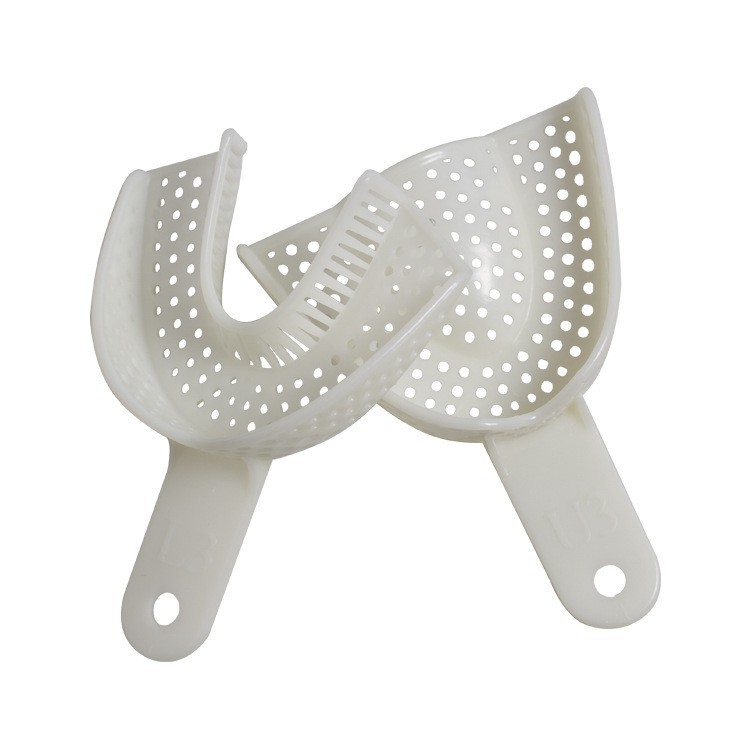 Bandeja dental desechable dental molde oral impresión bandeja blanca bandeja dental dientes delanteros soporte parcial embalaje independiente