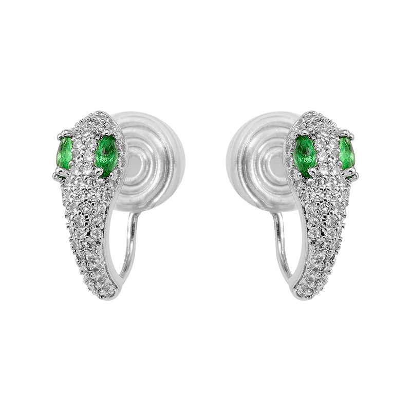 Design Sense Personality Niche Emerald Zircon Earrings Women's Ear-less Mosquito Incense Plate Ear Clip Elegant Exquisite Trendy Earrings