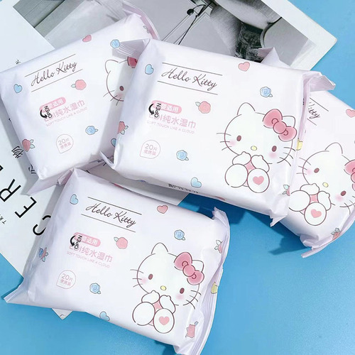 KT cat wet wipes 20 pumps portable small package of wet wipes children's disposable hand and mouth cleaning wipes baby wipes
