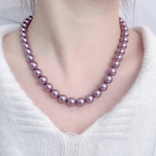国产施家珍珠串珠项链高级感百搭紫色毛衣链气质轻奢时尚配饰