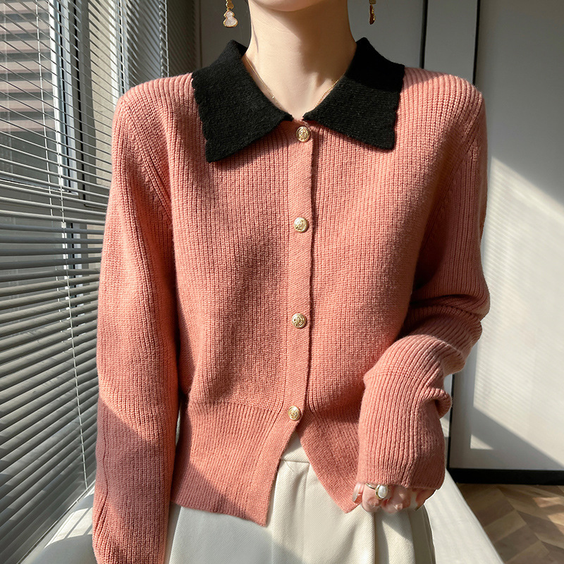 法式高级感POLO领针织开衫女2025秋季新款时尚百搭显瘦上衣A6236|undefined