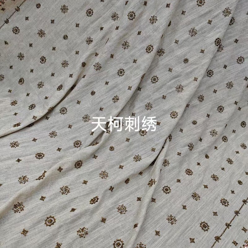 Cotton and linen bottom embroidery fabric spring coat bead tube embroidery linen fashion women's fabric waistcoat coat sequin embroidery