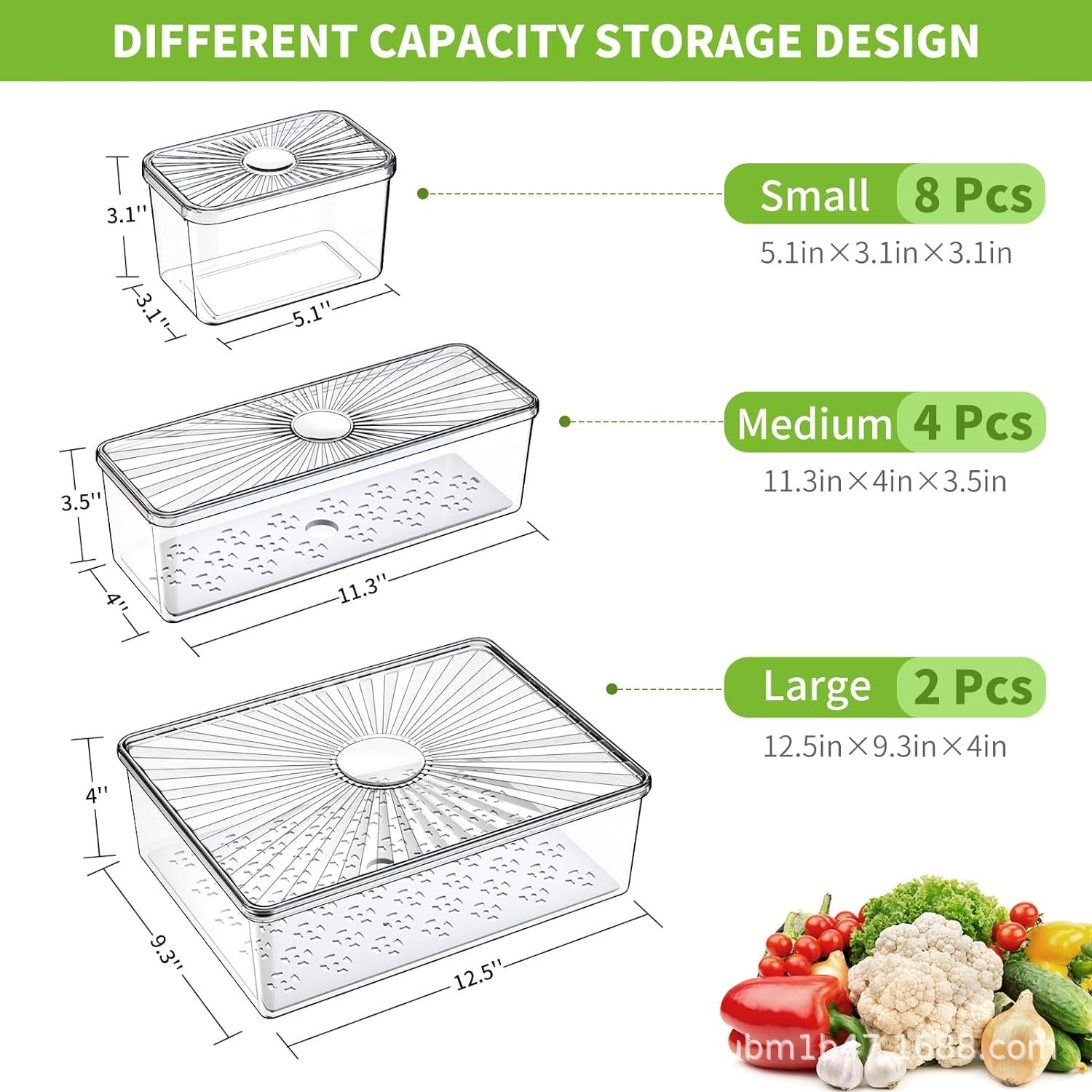 Transfronterizo Amazon caja de almacenamiento de conservación fresca transparente tipo cajón con tapa de plástico rectángulo refrigerador doméstico acabado de frutas y verduras