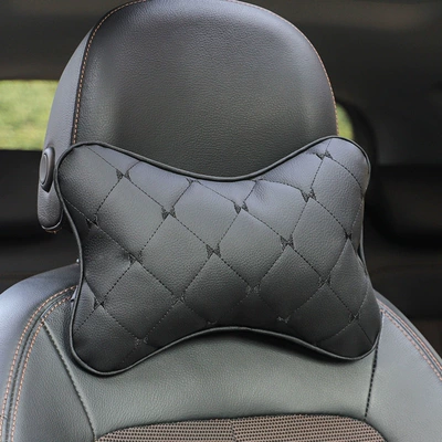 Car Headrest Leather Quilted Embroidered Pillow Car Neck Pillow Car Seat Cushion Factory Wholesale (Headrest) - double-sided-leather-quilted-embroidery-black-with-black-thread-single-pack