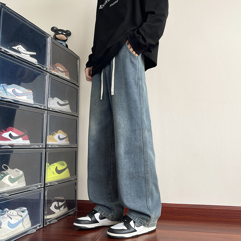 2026 Spring Style Jeans for Teenage Boys, Trendy High Street Elastic Waistband, Height-Enhancing, Loose Fit, Versatile Long Pants