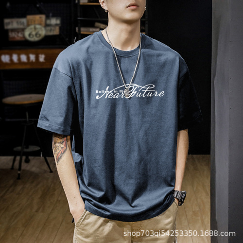 Men's trendy loose pure cotton short sleeve T-shirt, summer half sleeve top