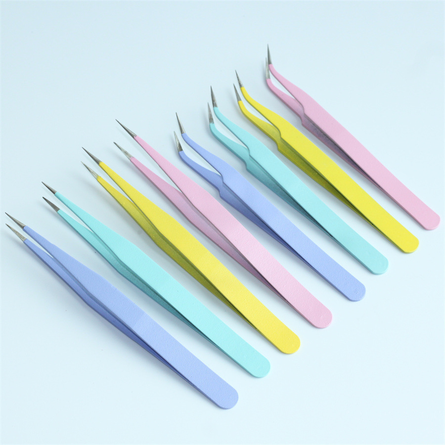 加厚不锈钢镊子马卡龙手帐镊子直尖弯头首饰美甲贴钻造景夹子批发
