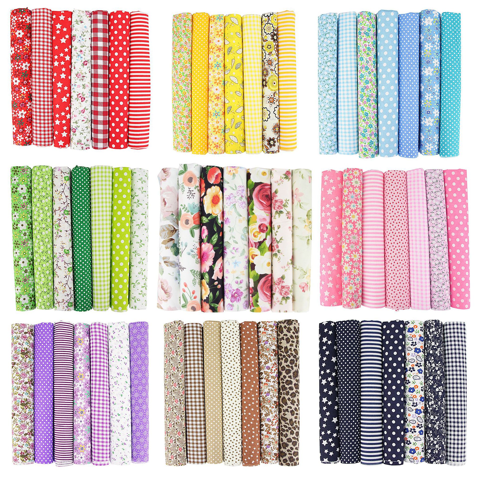 格子波点碎花棉拼布