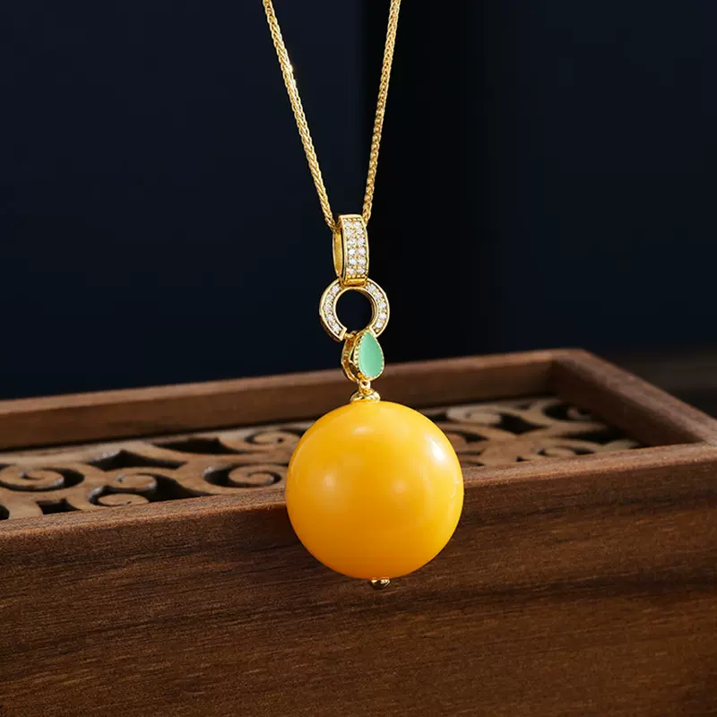 S925银项链优雅复古淡雅气质天然蜜蜡吊坠项链时尚女款轻奢锁骨链