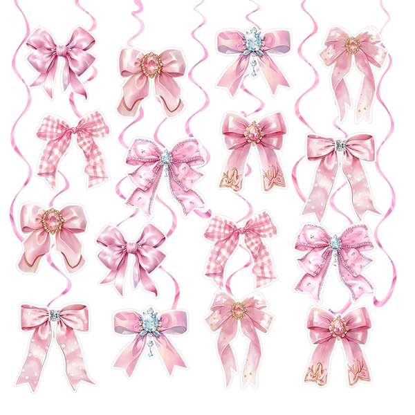 Pink bow: 16 hanging cards