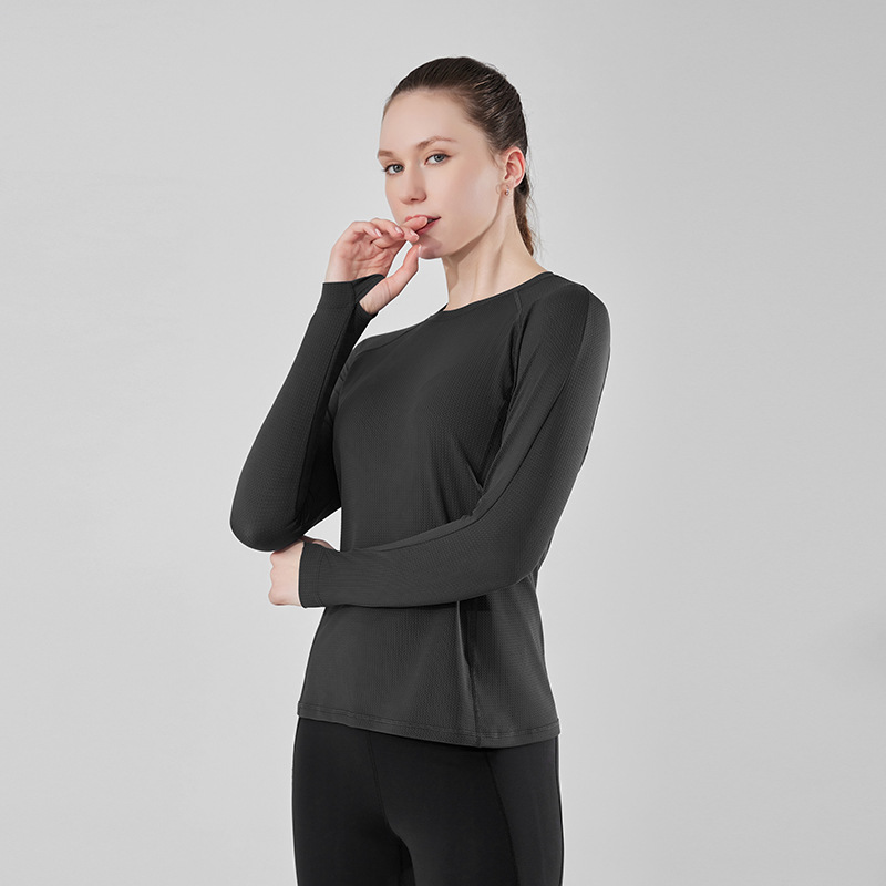 Nueva Ropa Interior Deportiva para Mujer de Otoño e Invierno, Camiseta Interior de Manga Larga de Seda Helada de Secado Rápido para Yoga, Running y Fitness al Aire Libre