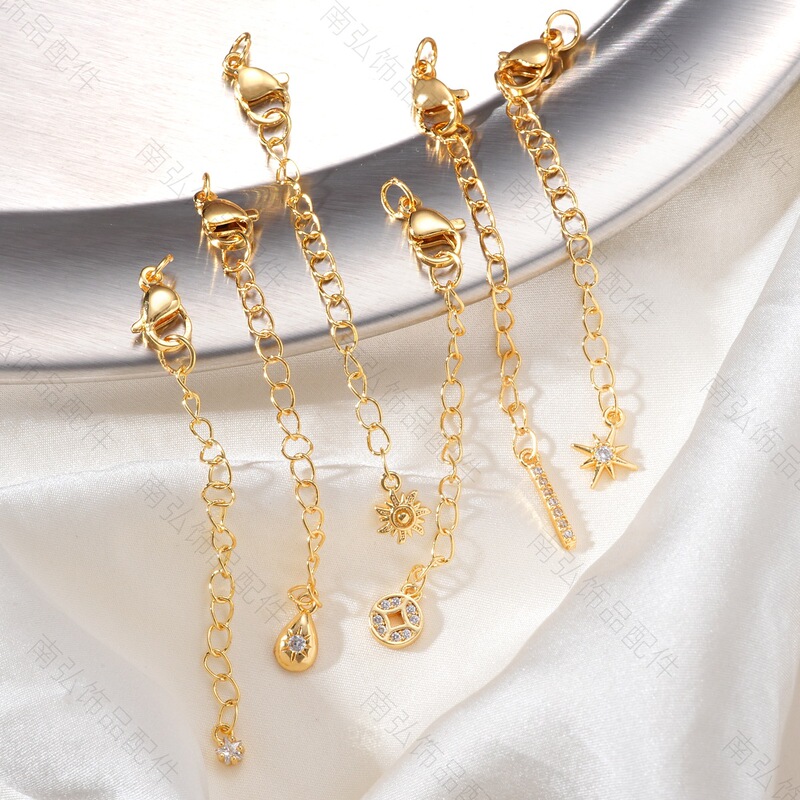 18K Color-Preserving Copper Gold-Plated Pearl Necklace Extension Chain Spring Buckle High-End Lobster Clasp Handmade DIY Jewelry Accessories