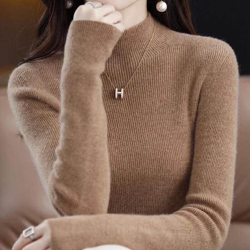 绵羊绒针织衫毛衣女装半高领纯色打底衫2025秋冬新款修身内搭上衣|undefined