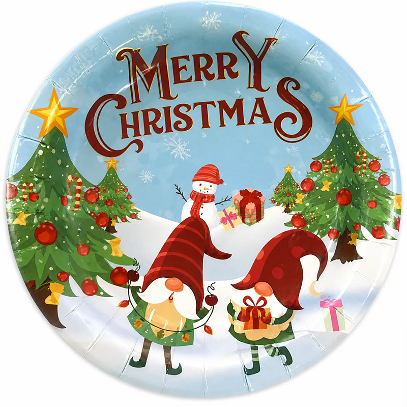 Merry Christmas Disposable Paper Plates 7inch Round Cartoon Gnome Snowman Pattern Party Dessert Cake Paper Plates Merry Christmas Disposable Paper Plates 7inch Round Cartoon Gnome Snowman Pattern Party Dessert Cake Paper Plates