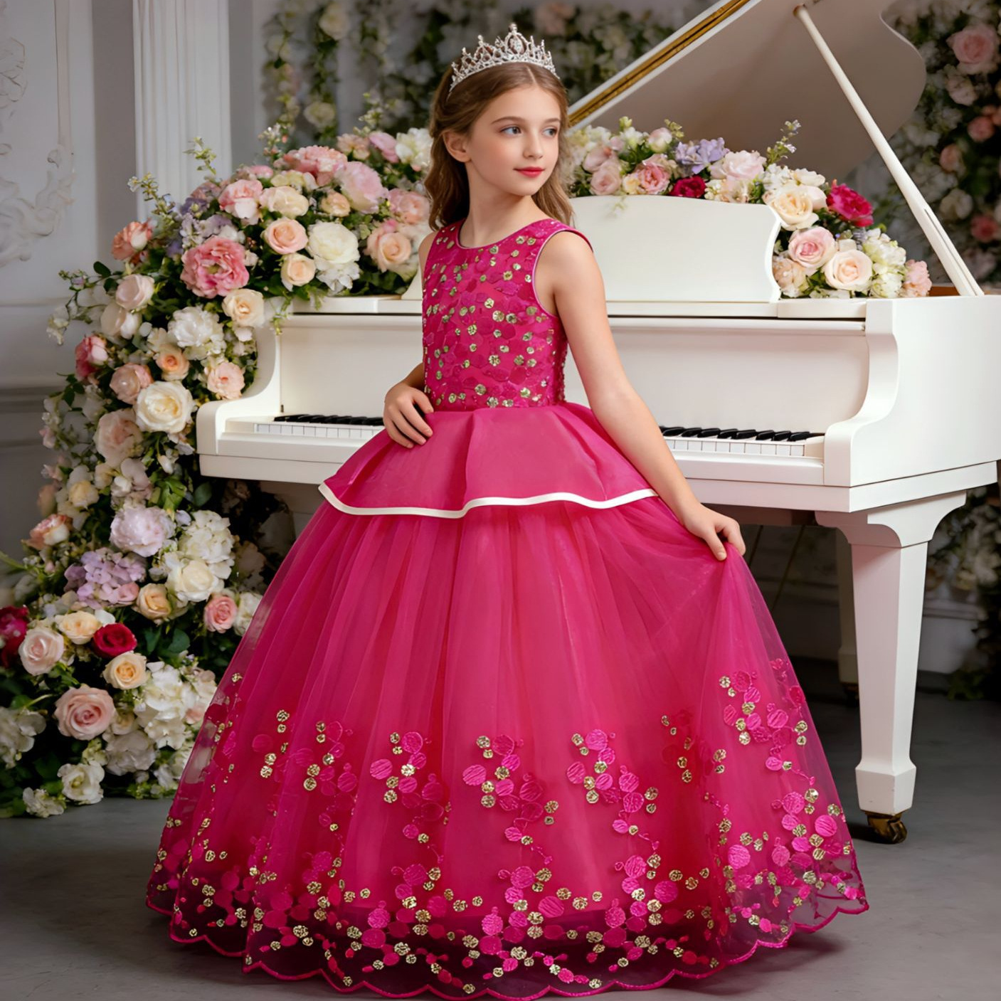 Europa y los Estados Unidos transfronterizos niños vestidos de sequillas chicas temperamento vestido de princesa de estilo largo en stock 8020