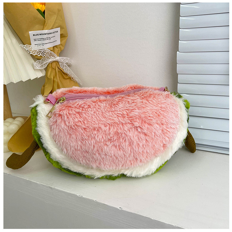 Children's fruit coin purse, plush toy, cute watermelon chain crossbody bag, hand-held pillow, girl cartoon single-shoulder bag undefined