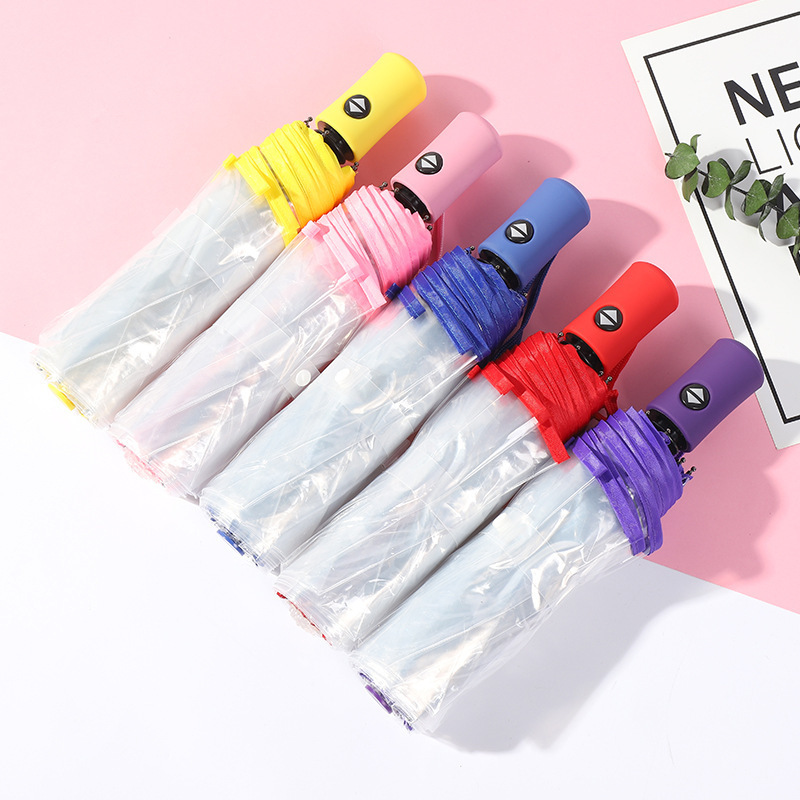 Customized Student Folding Umbrella 70% off Ins Small Daisy Umbrella with Logo Printing Fully Automatic Transparent Umbrella Wholesale